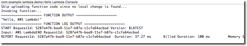 Output of AWS Lambda Java function in Console View